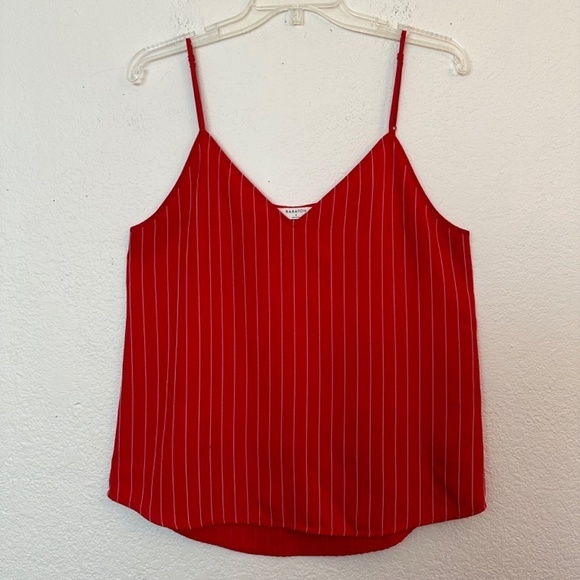 Babaton Aritzia Women's S Red Pinstriped V-Neck Sleeveless Tank Top Blouse Y2K - Picture 13 of 13